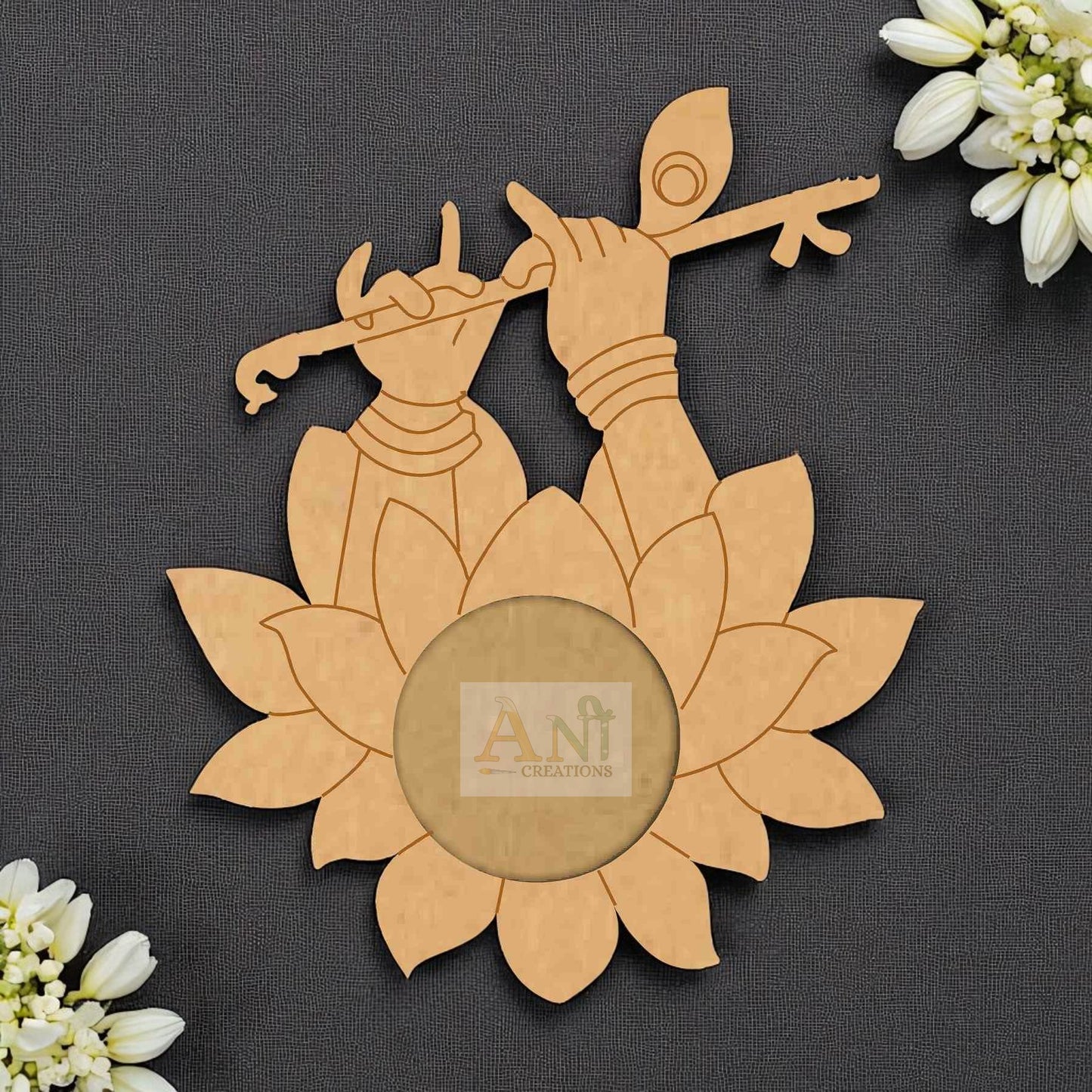 MDF Lotus Krishna Flute Hand T-Light Holder