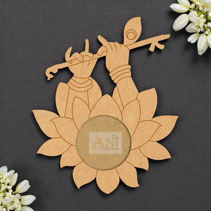 MDF Lotus Krishna Flute Hand T-Light Holder