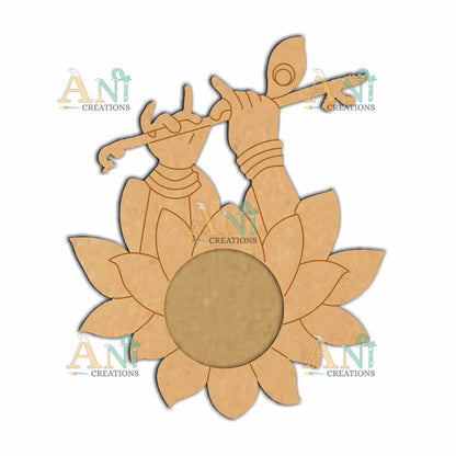MDF Lotus Krishna Flute Hand T-Light Holder