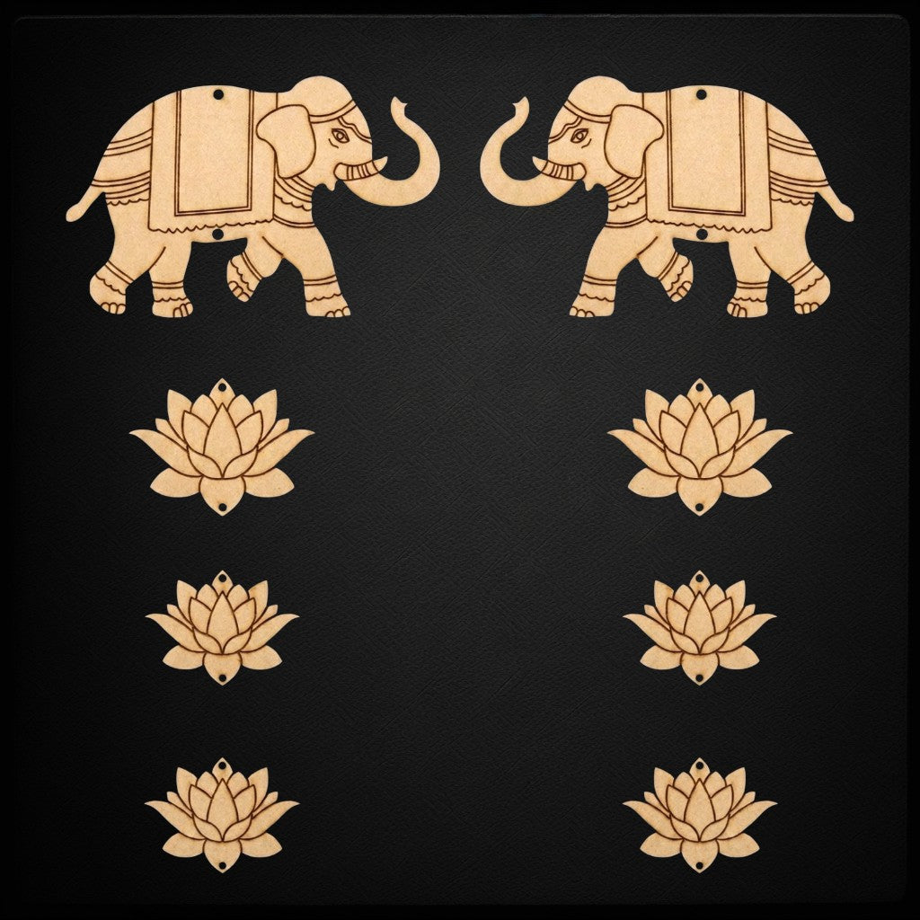 Elephant with Lotus hanging MDF Cutout