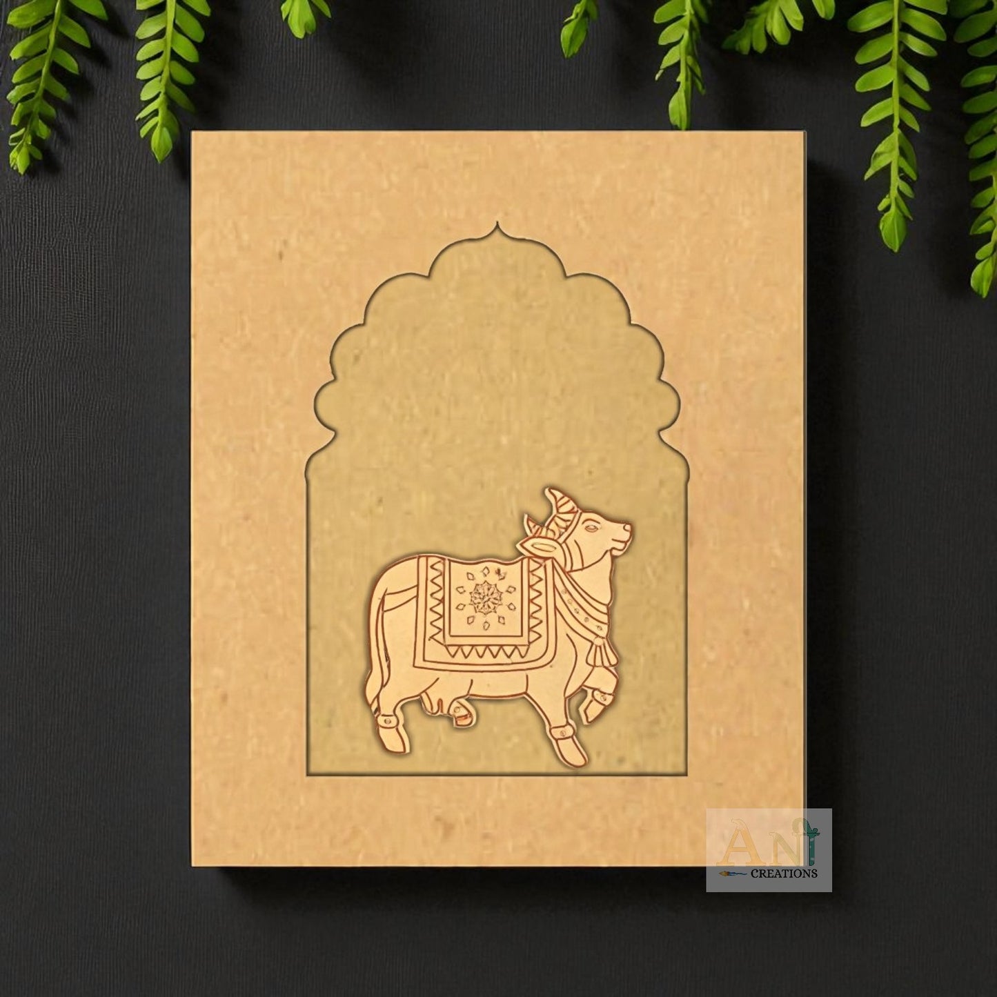 Jharokha with Pichwai Cow 2 Mdf Cutout