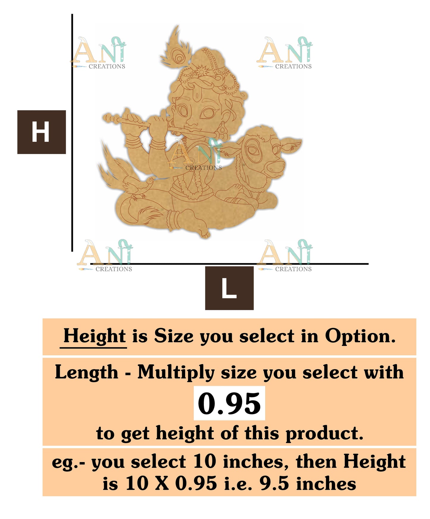 Krishna with cow 4 MDF Cutout