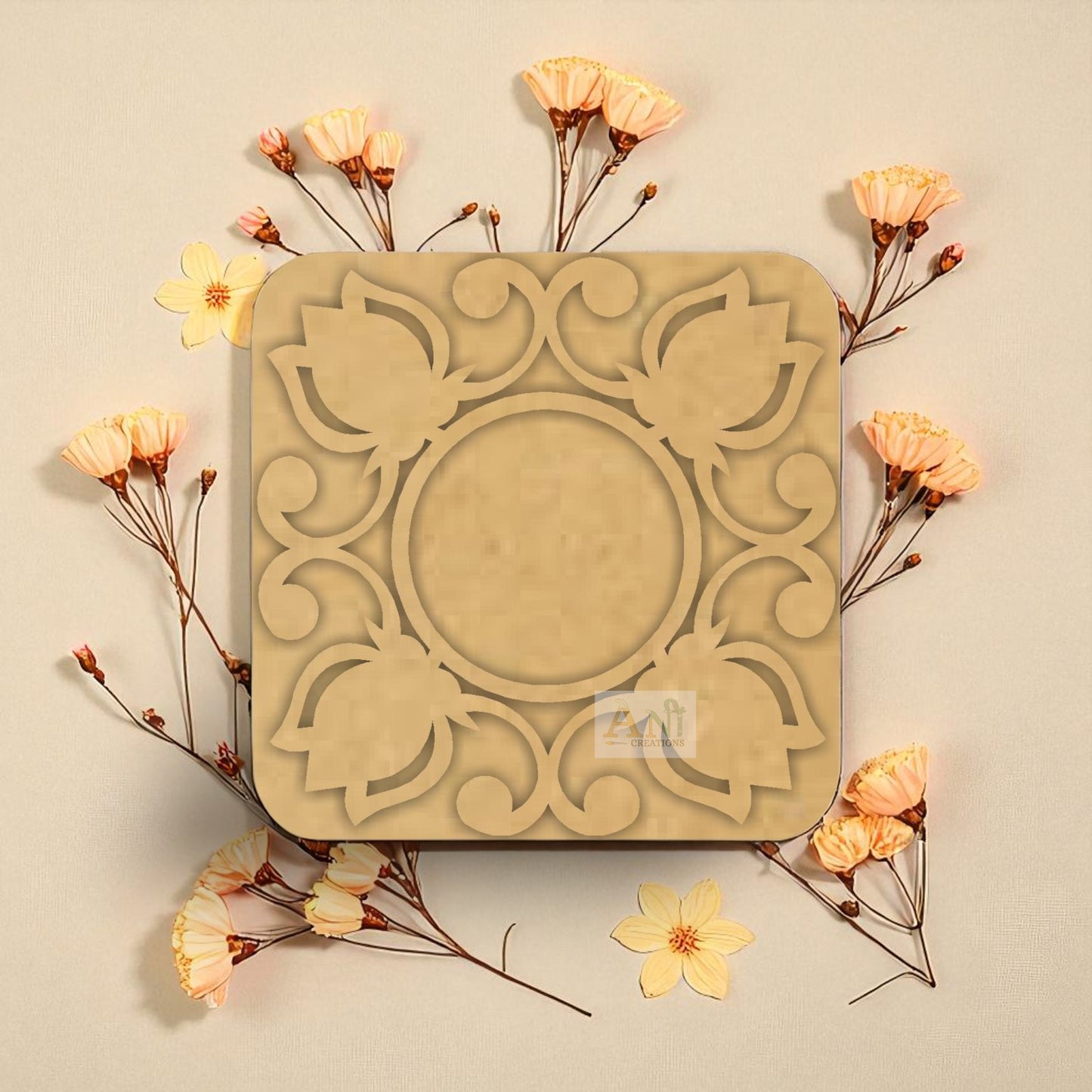 MDF Square Lotus T-Light Holder