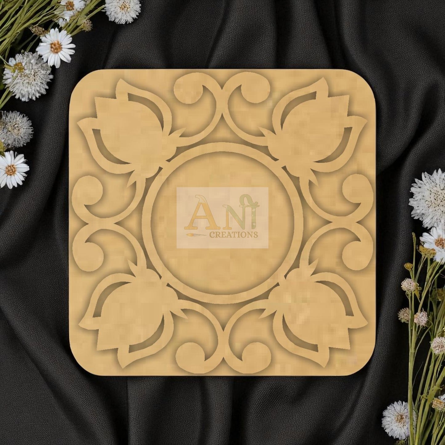 MDF Square Lotus T-Light Holder