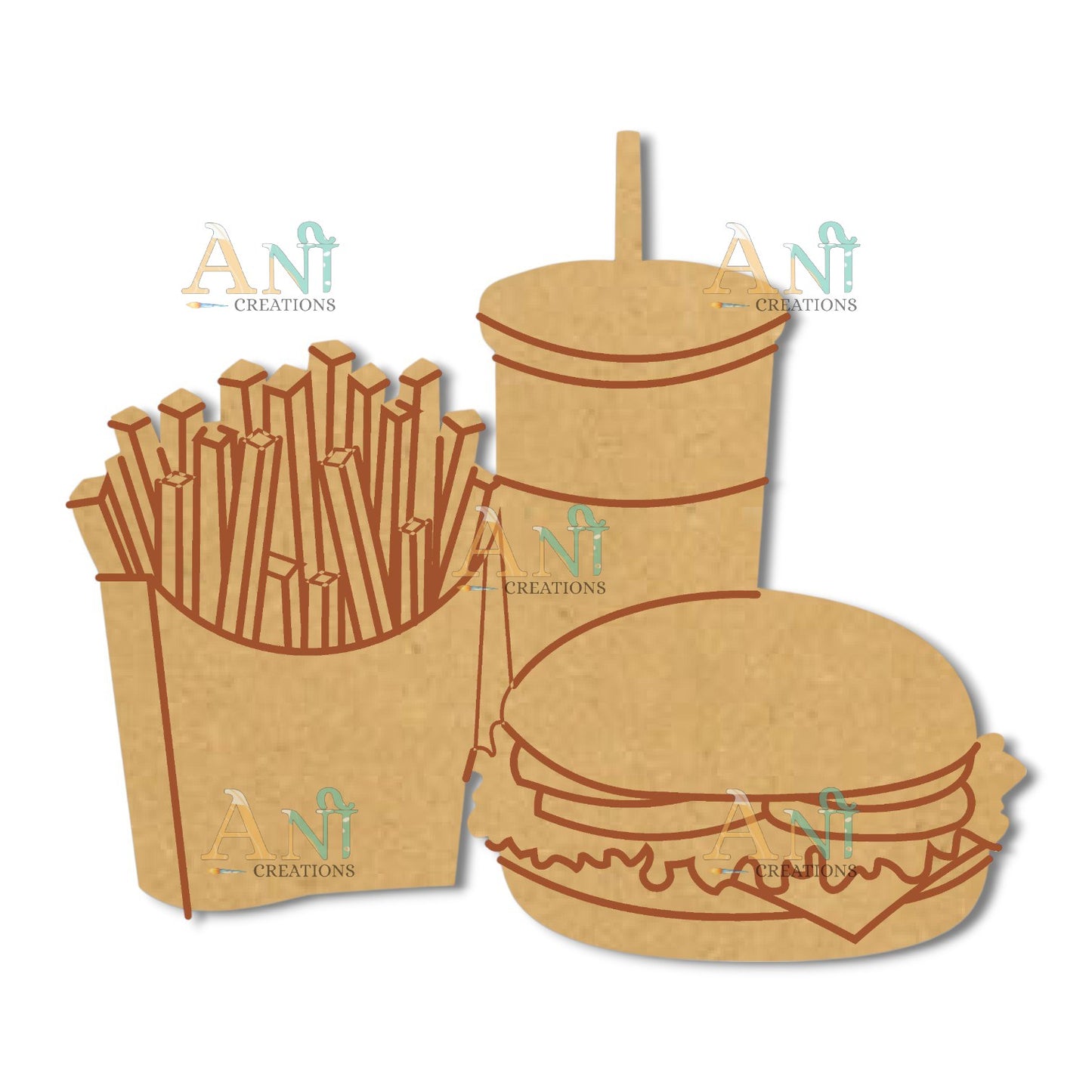 Burger fries coke MDF Cutout