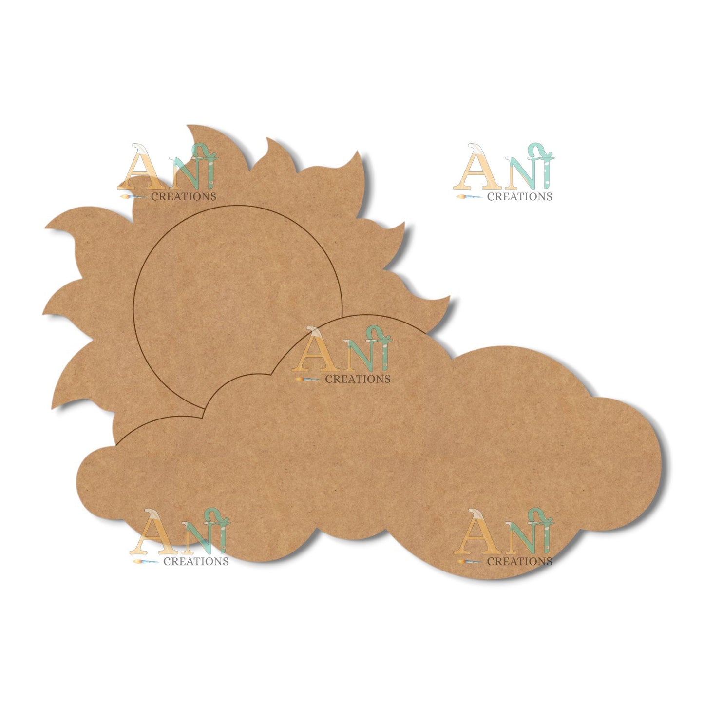 Cloud and Sun Premarked MDF Cutout