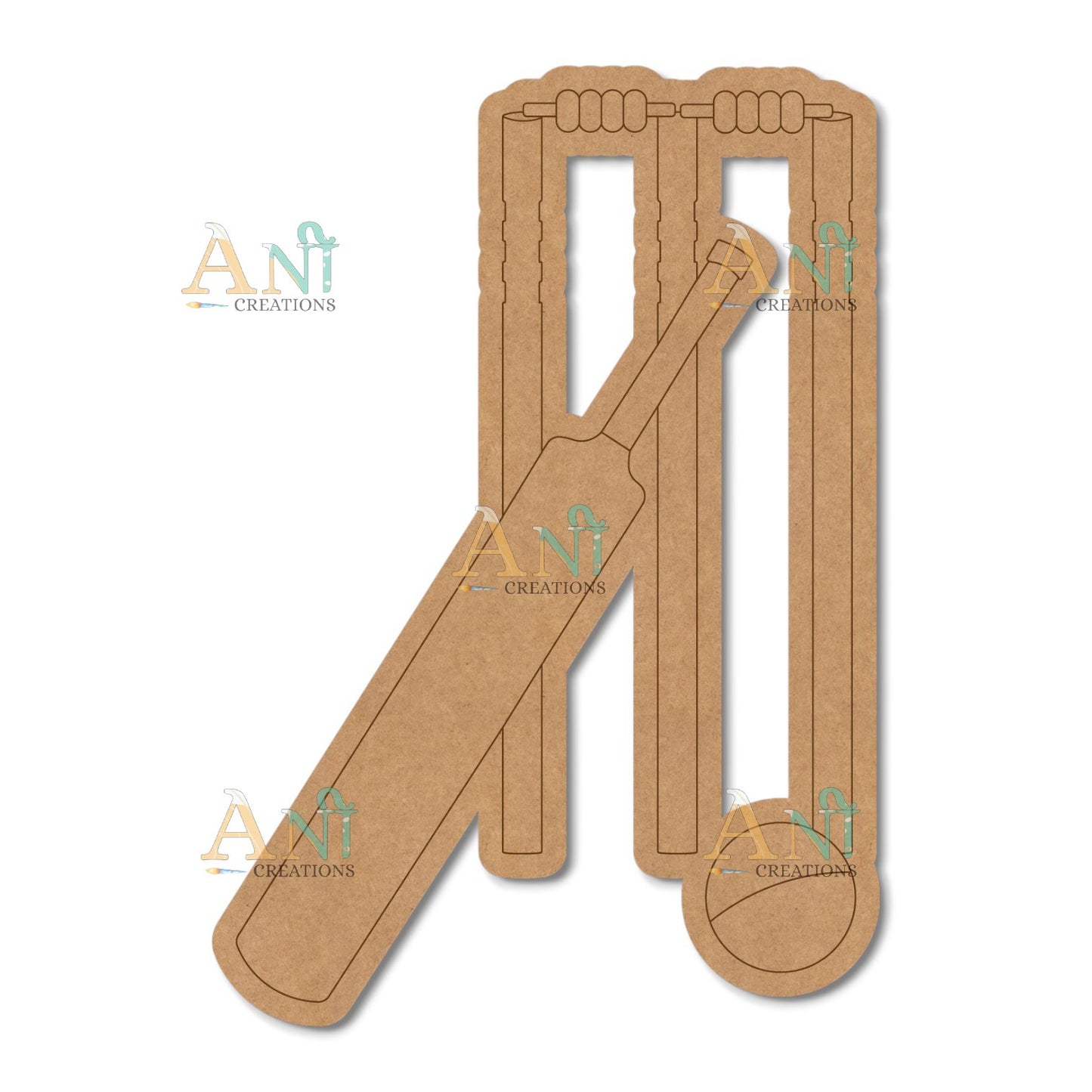Cricket Wicket Bat Ball MDF Cutout