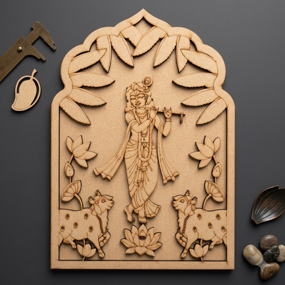 MDF Double Layer krishna Lotus  Jharokha 30