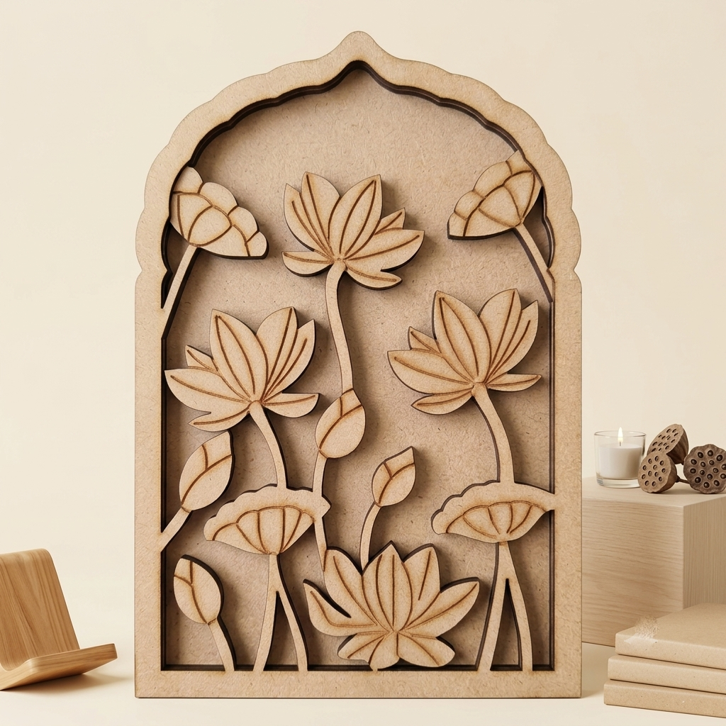 MDF Double Layer Lotus pichwai  Jharokha 32