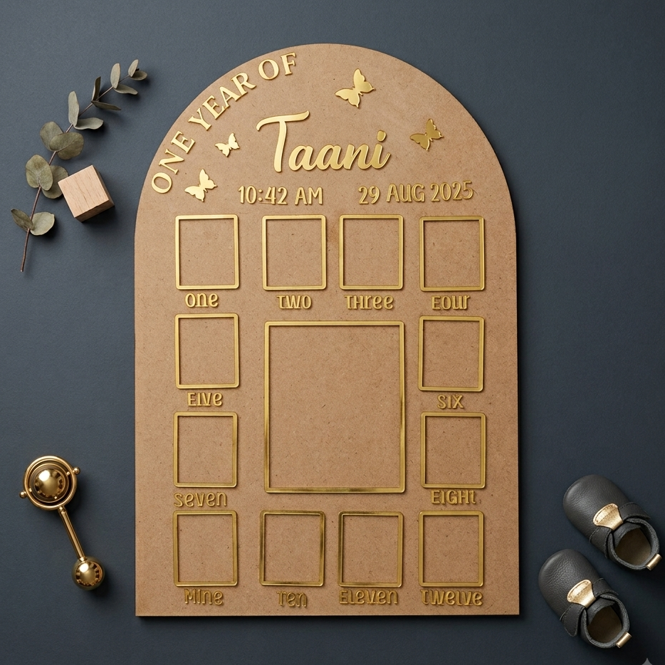 Baby One Year Frame arch shape - Mdf+ Acrylic with family pic