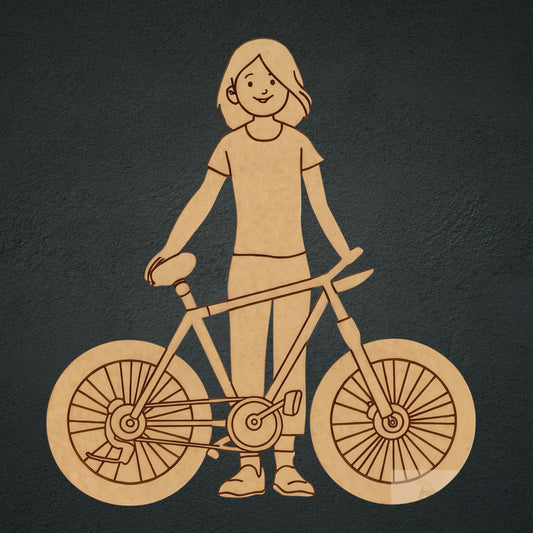 Girl With Bicycle MDF Cutout