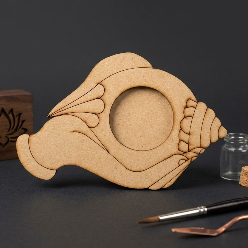 MDF Premarked Shanku Shankh With Hand T-Light Holder