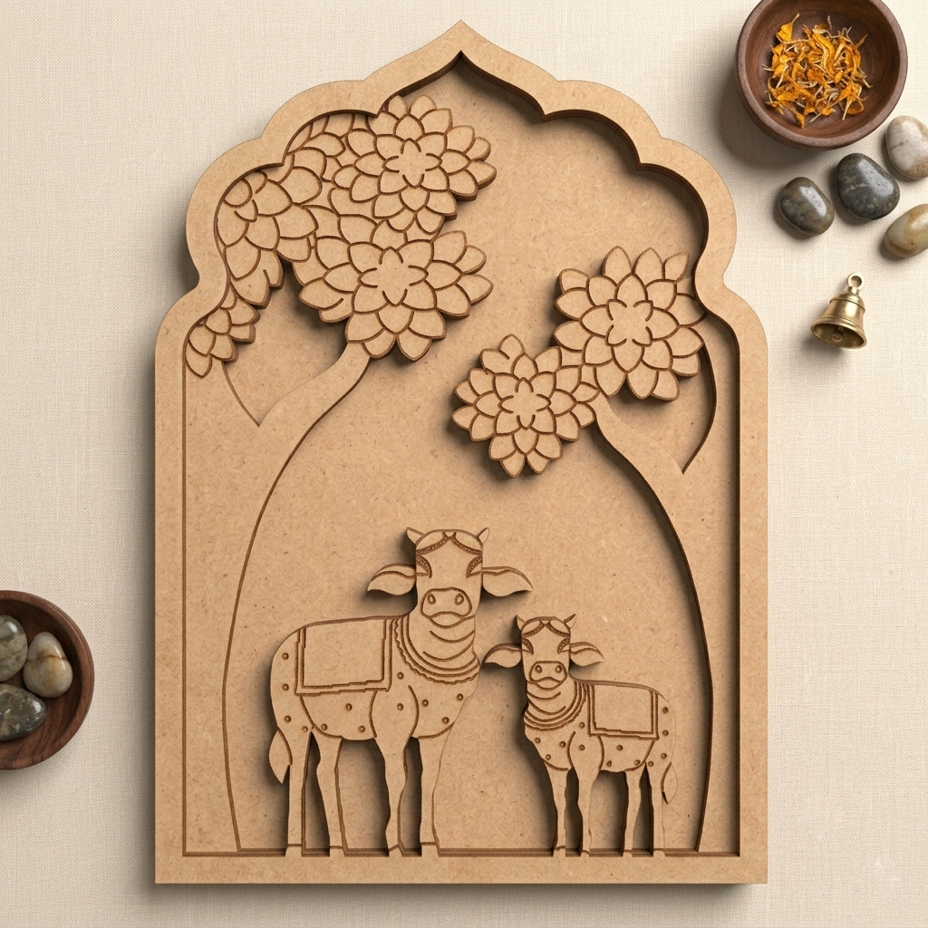 MDF Double Layer cow and calf Jharokha 34