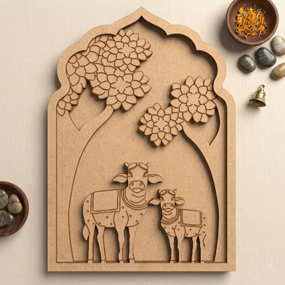 MDF Double Layer cow and calf Jharokha 34