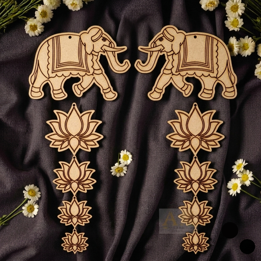 Elephant with Lotus hanging MDF Cutout