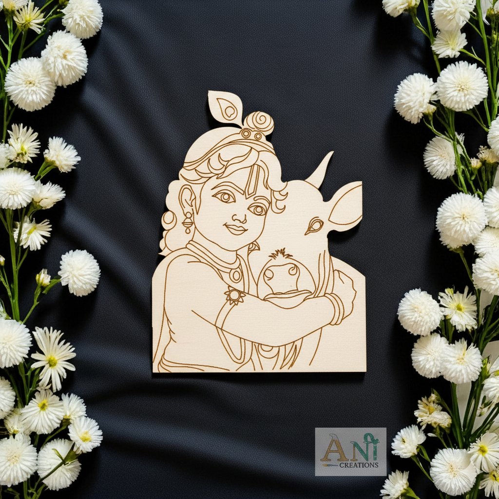 Krishna with cow 3 MDF Cutout