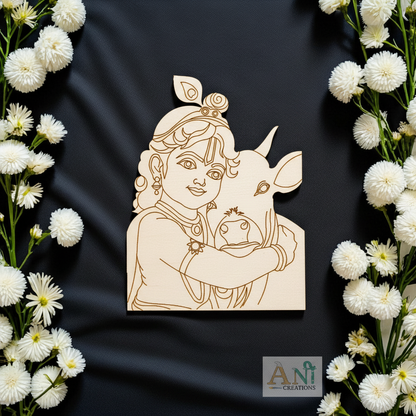 Krishna with cow 3 MDF Cutout