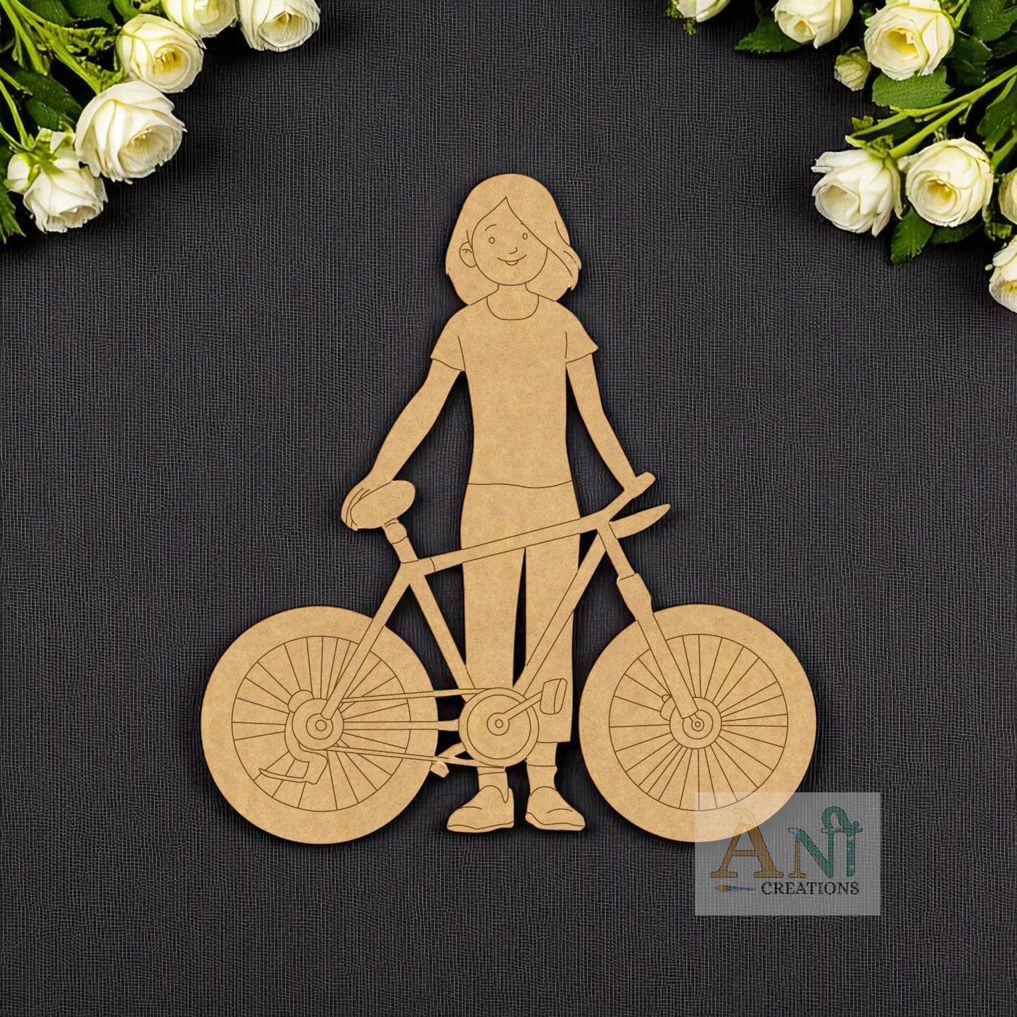 Girl With Bicycle MDF Cutout