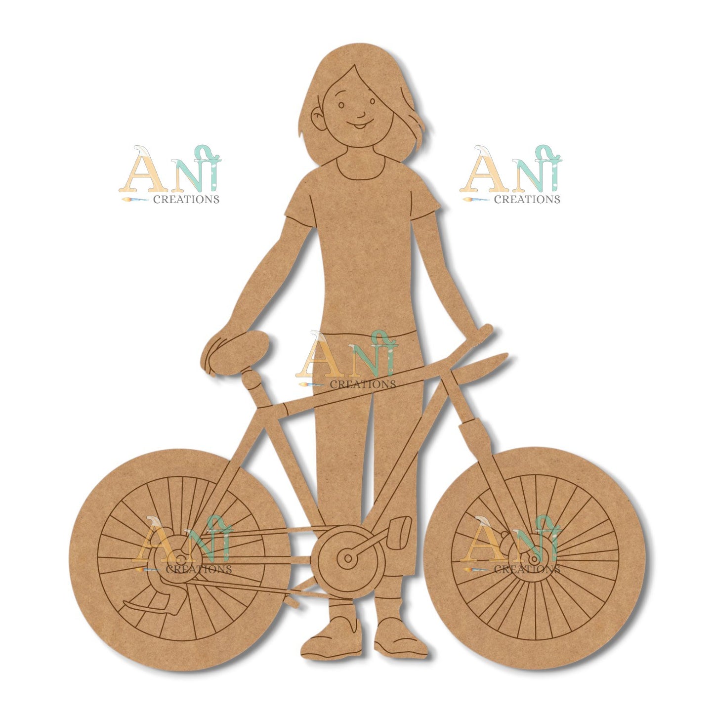Girl With Bicycle MDF Cutout