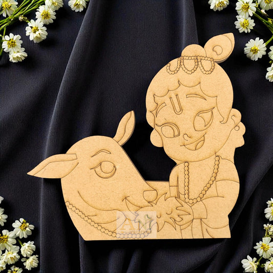 Krishna with cow 2 MDF Cutout