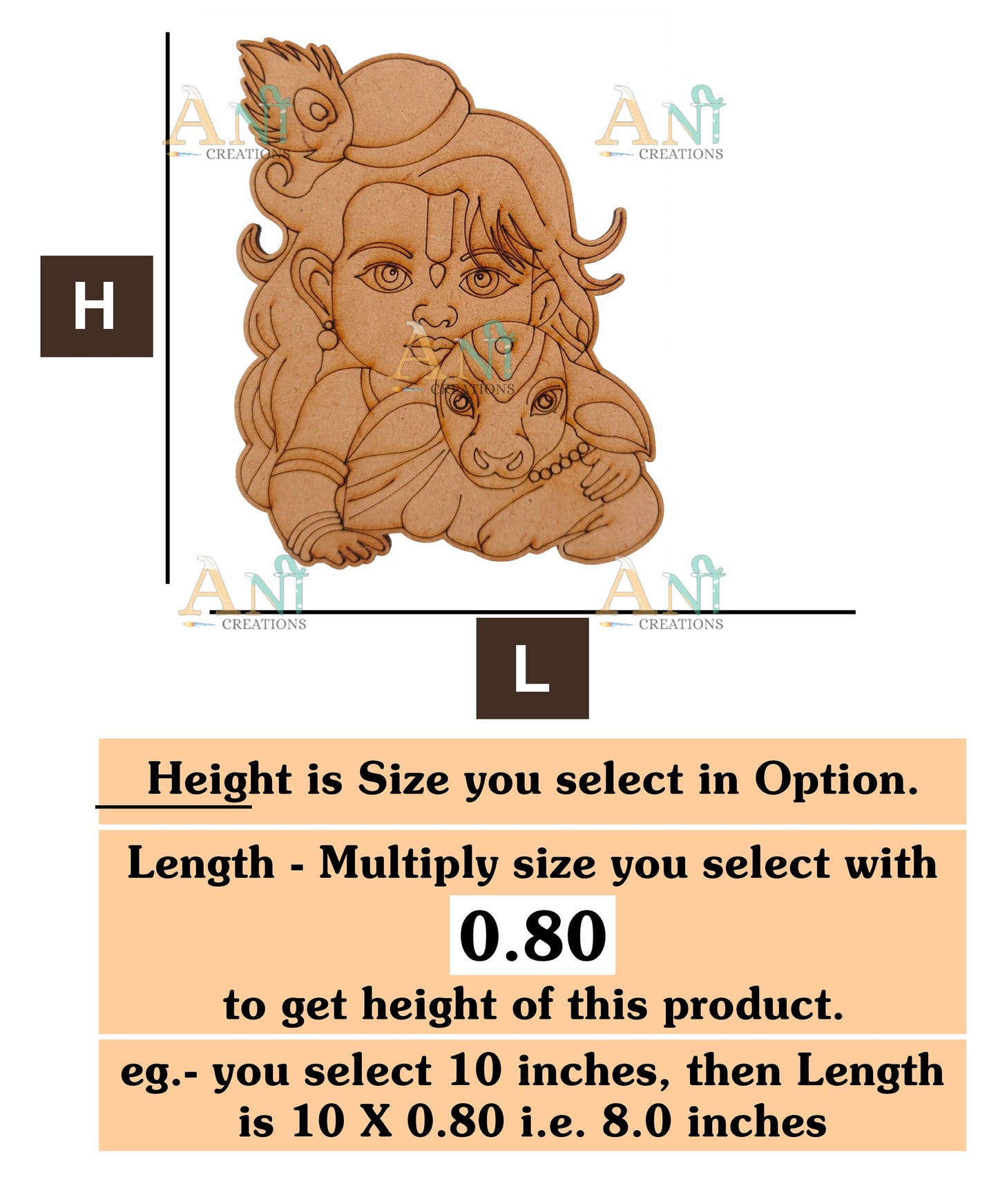 Krishna with cow 3 MDF Cutout