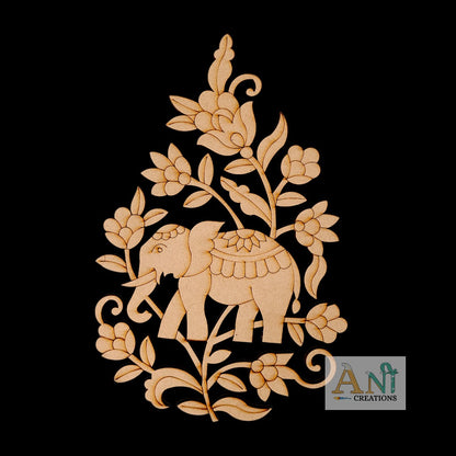 Elephant Floral Motif Pre Marked Cutout