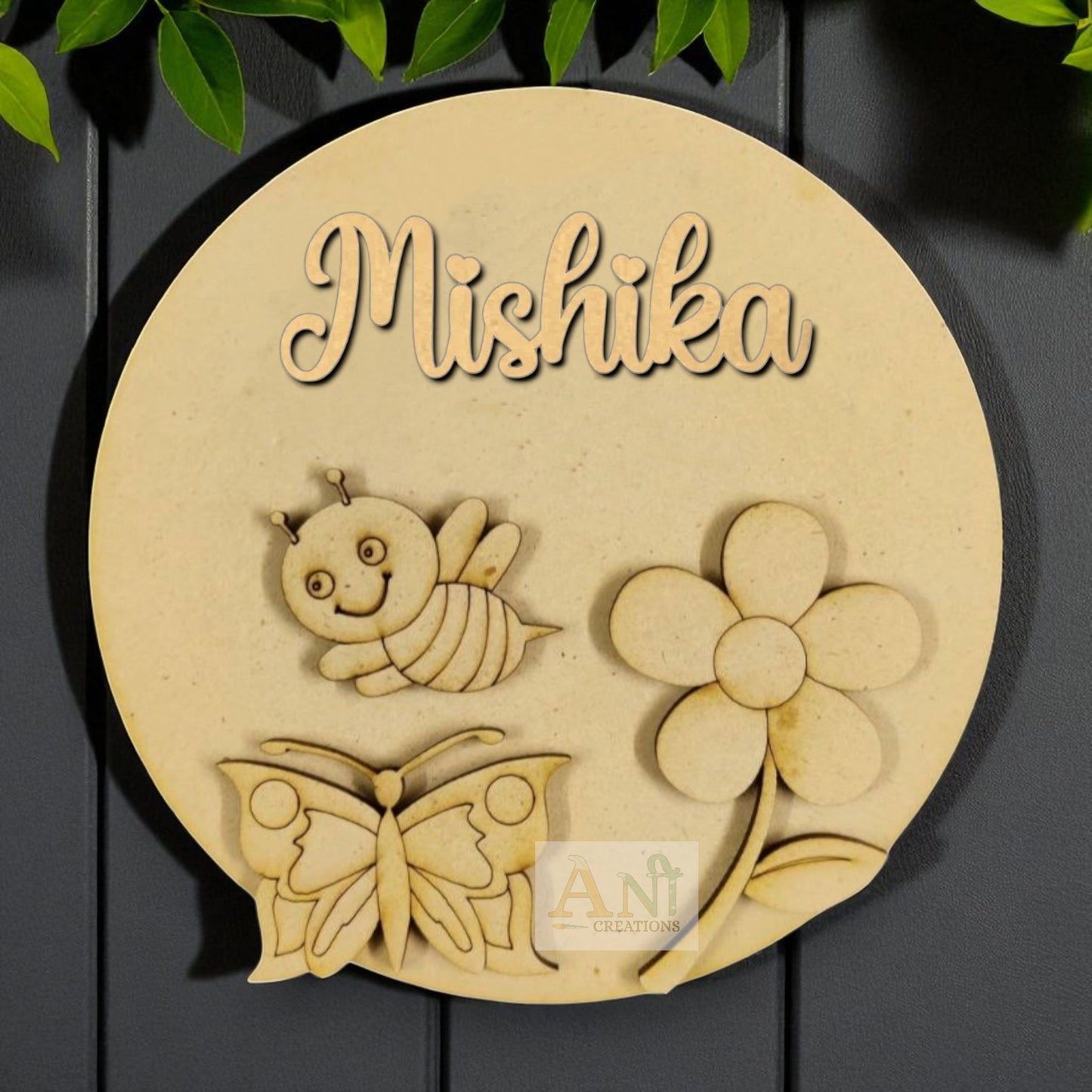 Bee Butterfly Flower Name Plate