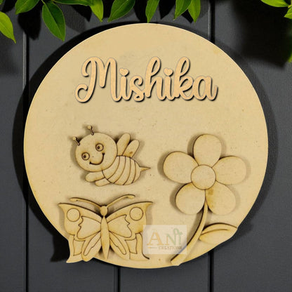 Bee Butterfly Flower Name Plate