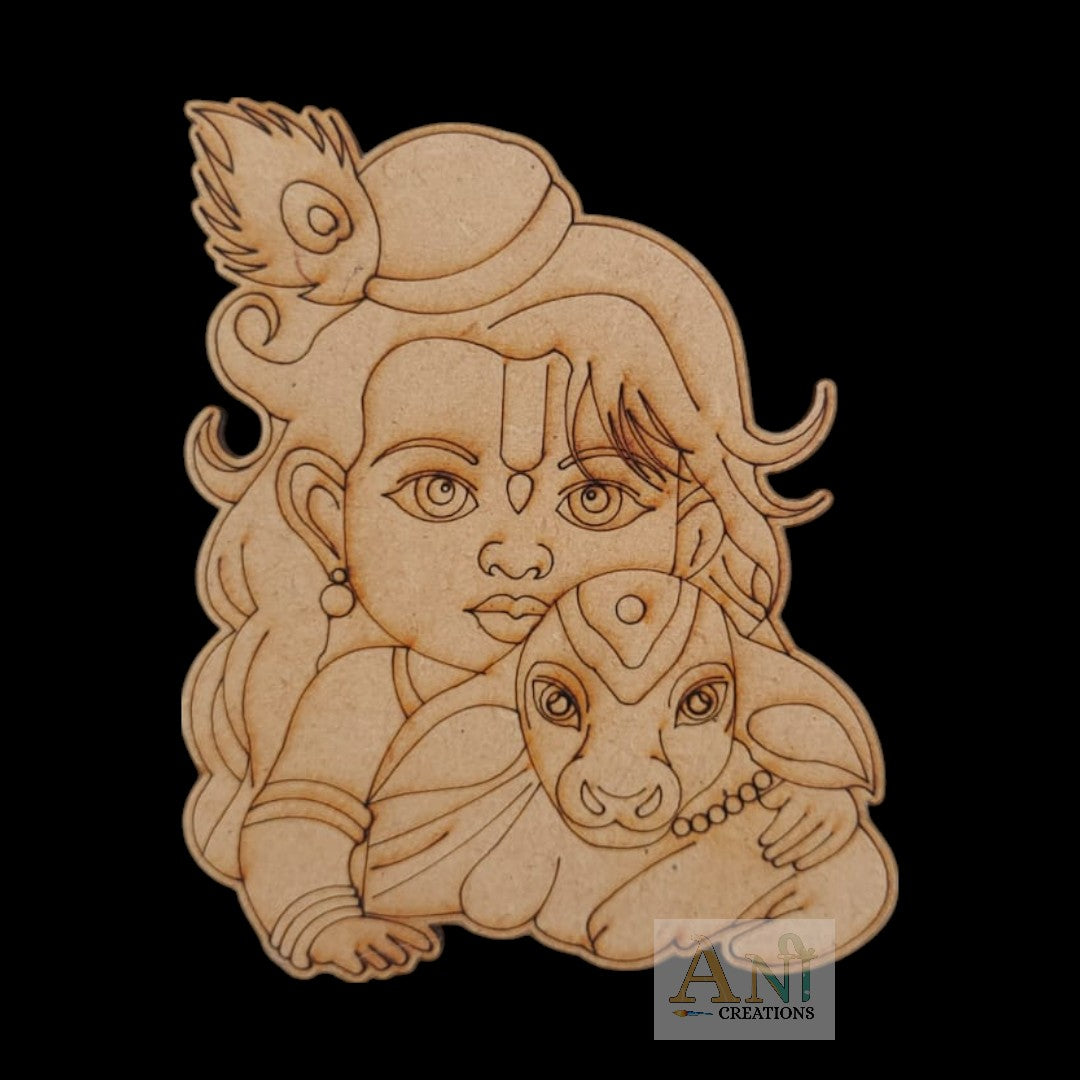 Krishna with cow 3 MDF Cutout