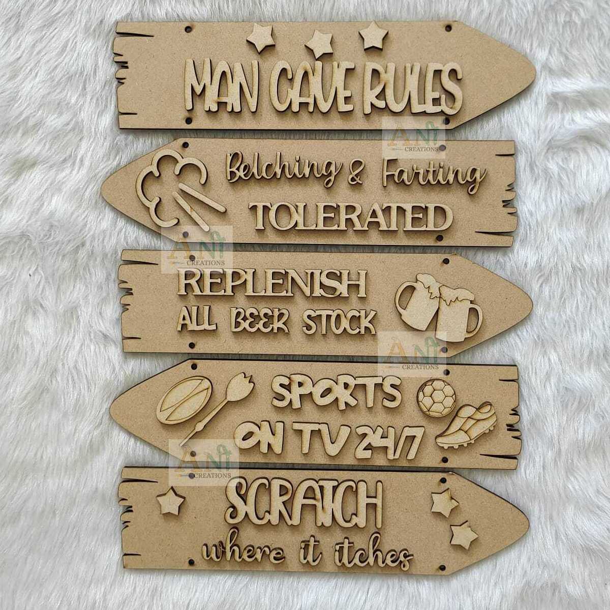 Sentiment Plank- Bachelor / Man Cave Rules Theme