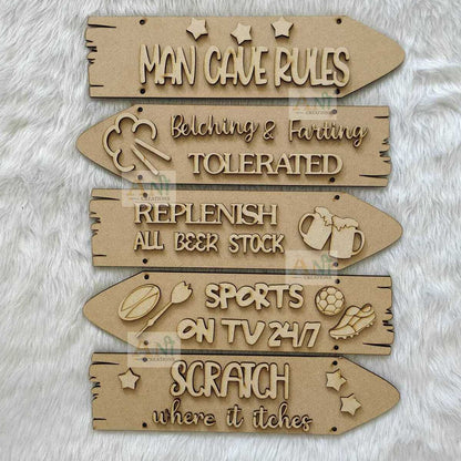 Sentiment Plank- Bachelor / Man Cave Rules Theme