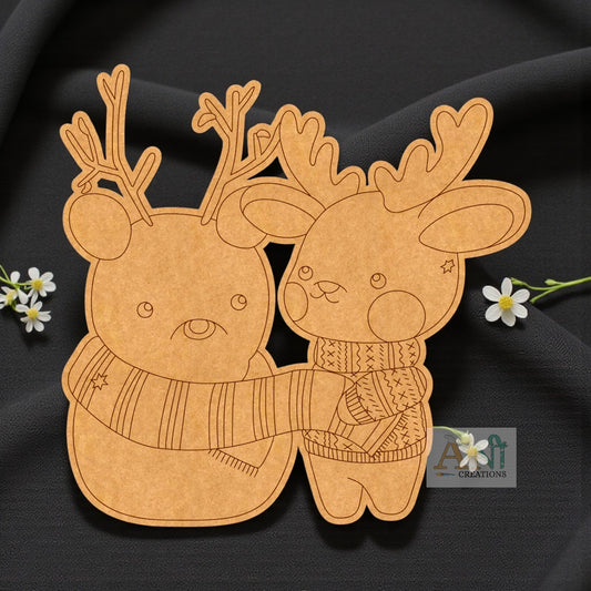 Snow Man And Reindeer Christmas Pre Marked MDF