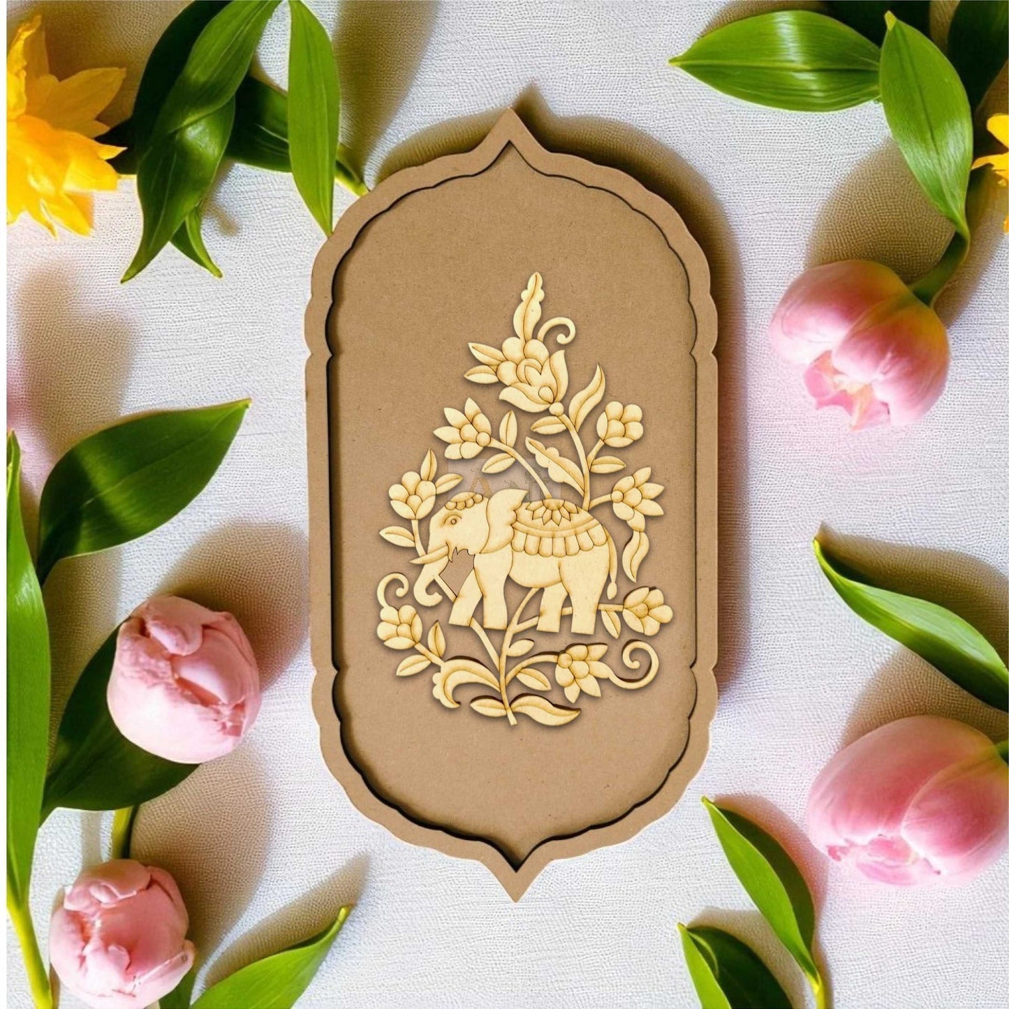 Elephant Floral Motif Pre Marked Cutout
