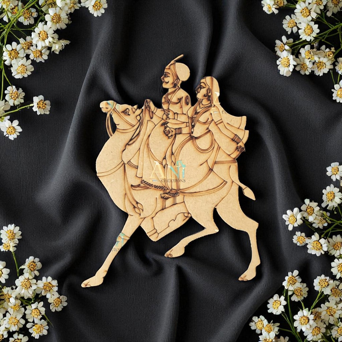 Rajasthani couple on camel MDF cutout