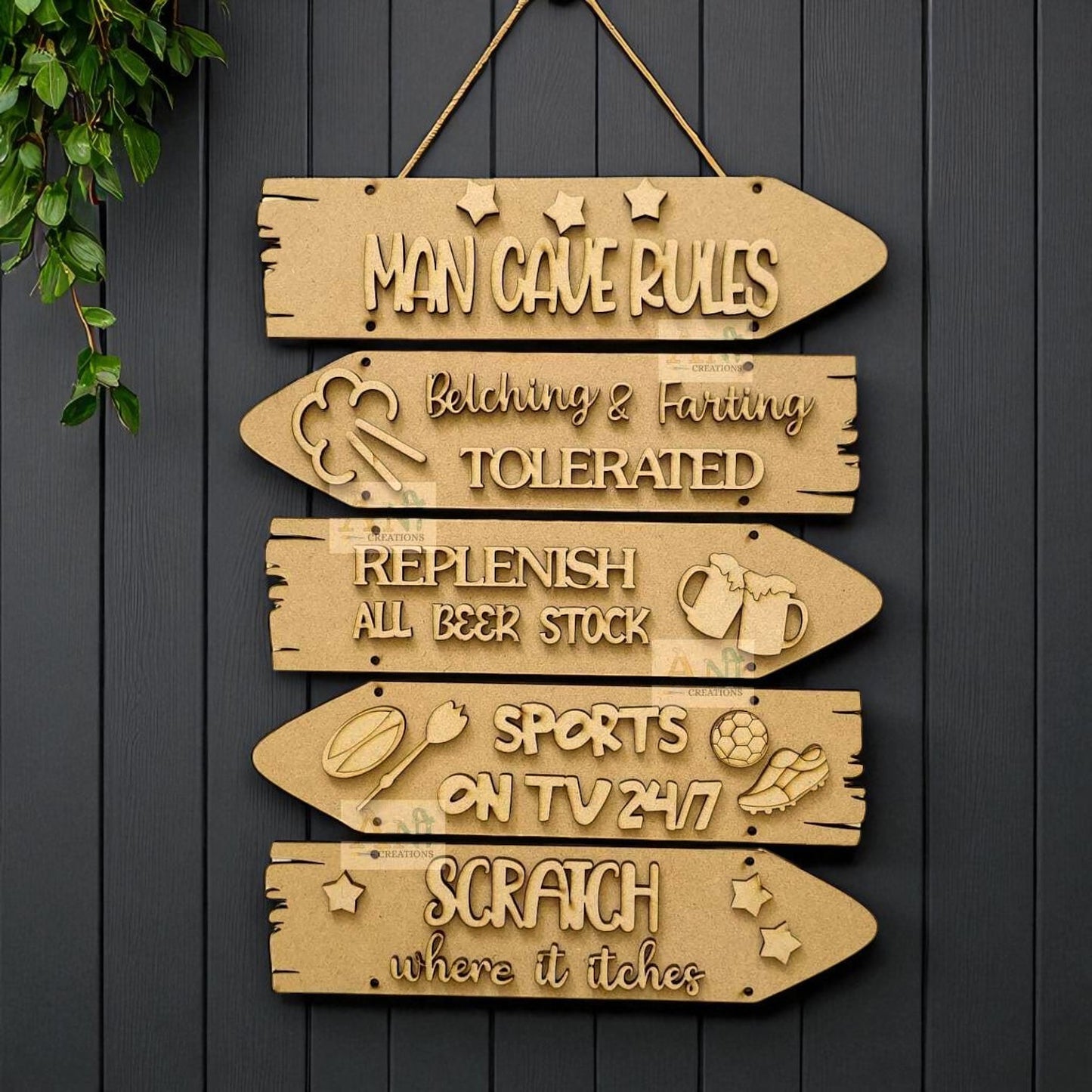 Sentiment Plank- Bachelor / Man Cave Rules Theme