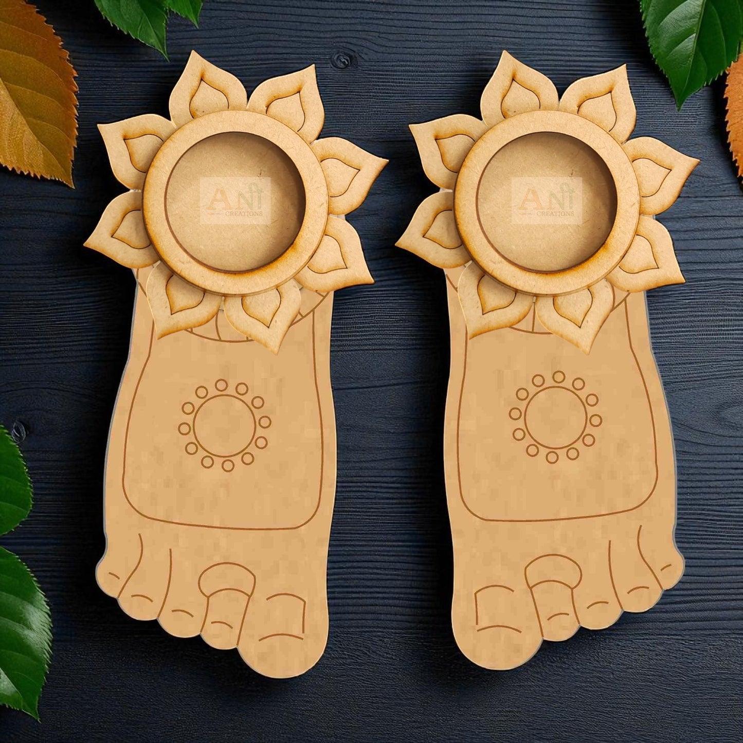 MDF Premarked Feet floral Pair T-Light Holder