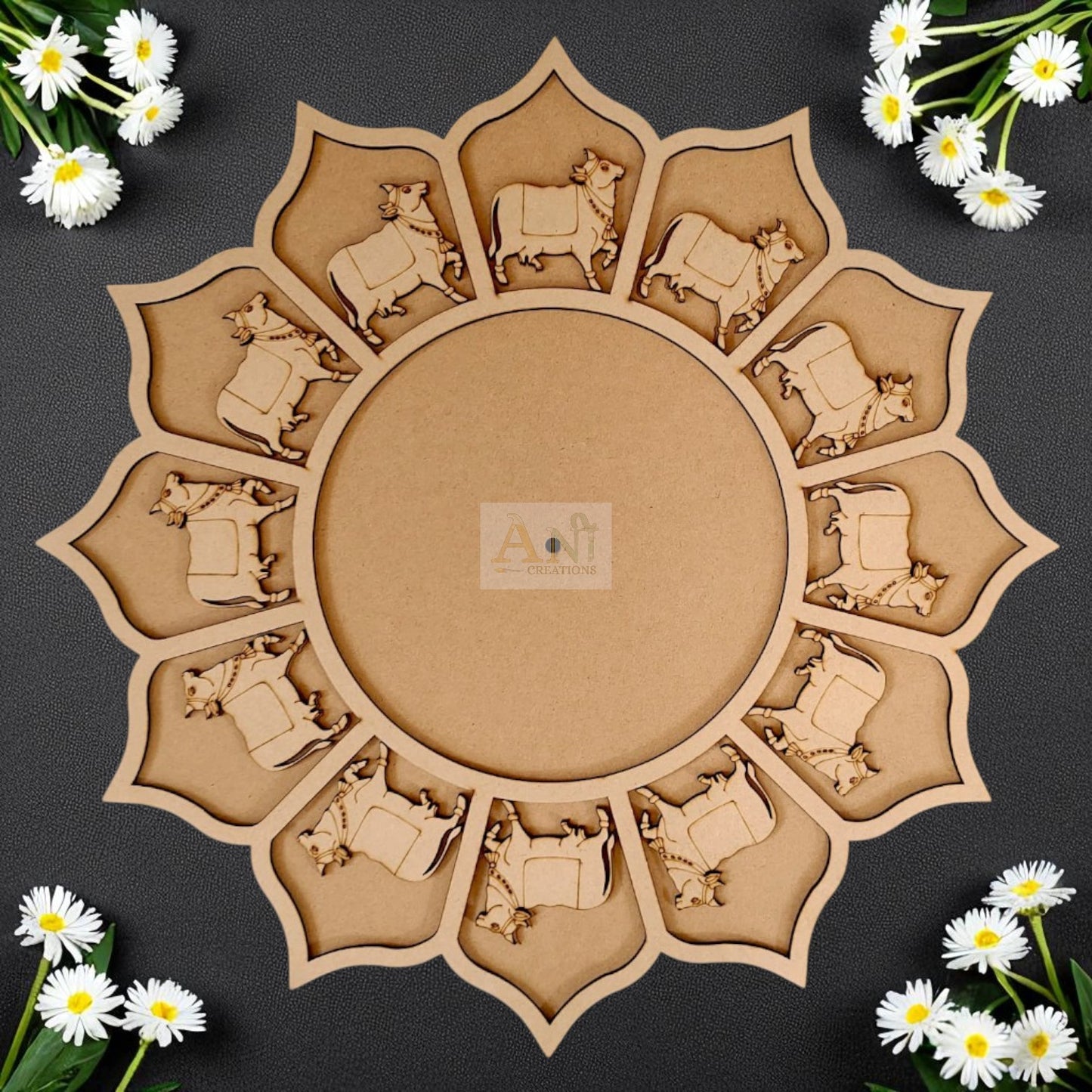 MDF Round Shape with Cow 3d Design