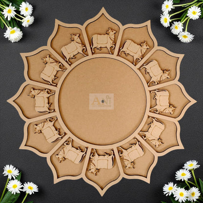 MDF Round Shape with Cow 3d Design