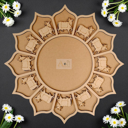 MDF Round Shape with Cow 3d Design